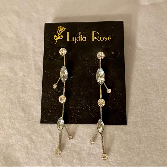 New Lydia Rose Silver Toned Long Dangle Earrings | Metallic - Picture 3 of 6